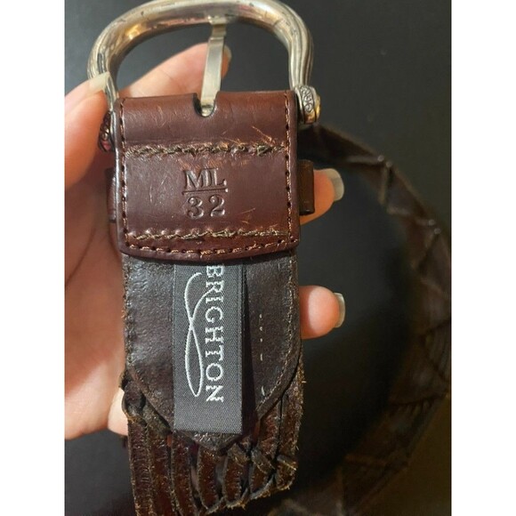 Brighton wide Brown Leather Woven Braided Belt Wide Size Medium/ Large 32 - Picture 6 of 9